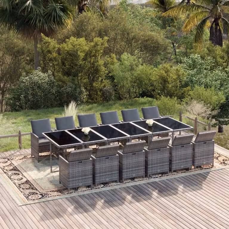Maison Exclusive - Set da pranzo da giardino da 13 pezzi con cuscini in polyrattan grigio