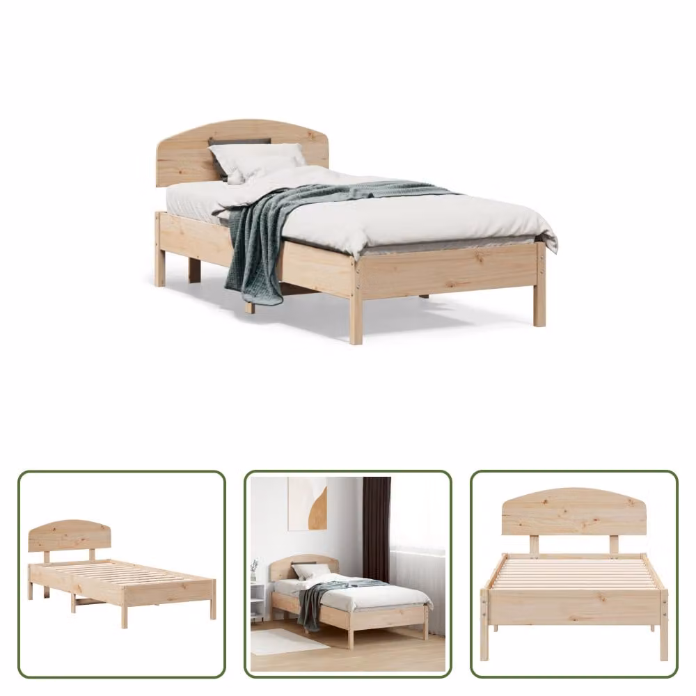 The Living Store Letto in legno massiccio con testiera 75x190 cm in pino