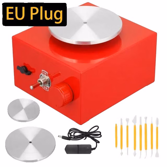 Ruota da vasaio, formato mini, azionata elettricamente, spina rossa UE