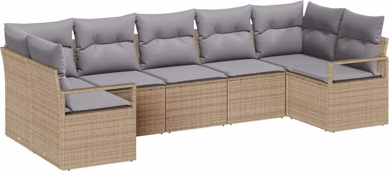 Set di divani con cuscino 7 pcs Beige polyrattan