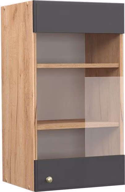 Pensile da cucina Vicco Fame-Line con ante in vetro, Antracite e Rovere dorato, L: 40 cm – 1