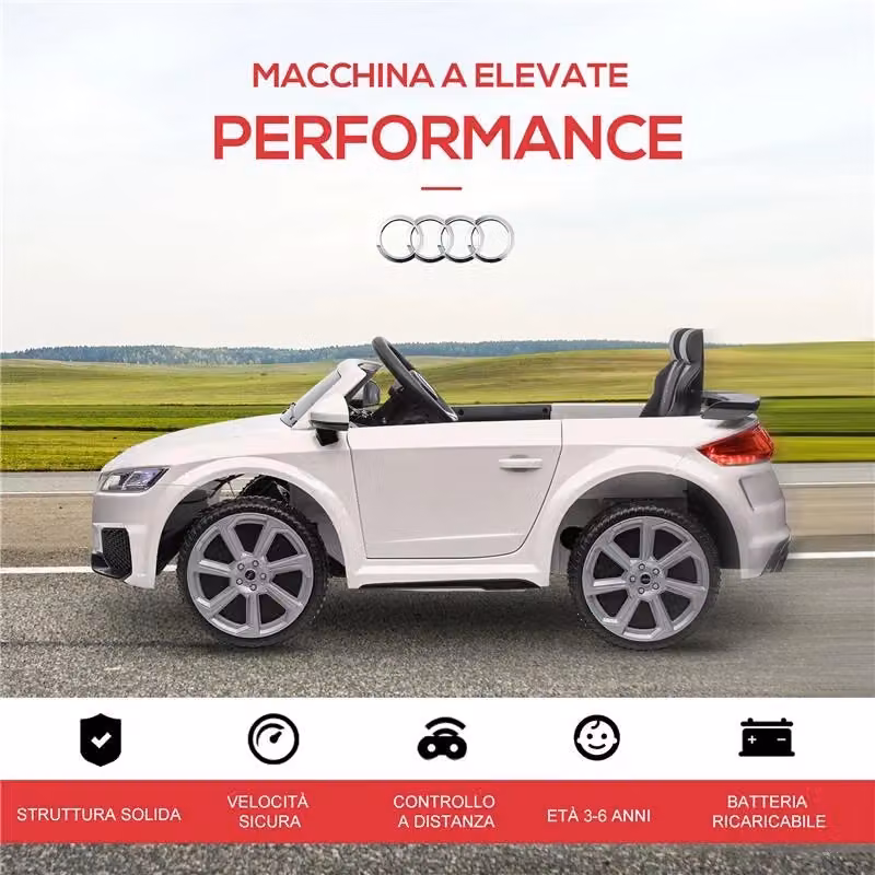 Macchina elettrica Audi TT per bambini con telecomando, fari LED e portiere apribili, colore bianco – 2