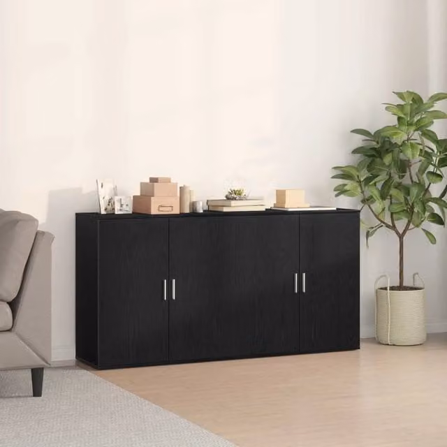 Set di 2 credenze vidaXL in legno MDF nero per soggiorno e sala da pranzo L: 79 cm, P: 38 cm, H: 80 cm – 1