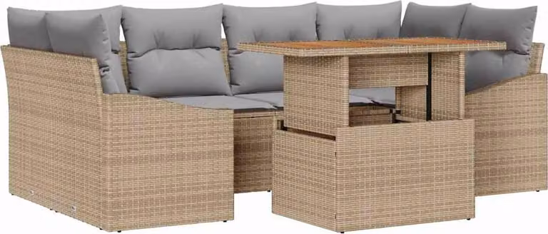 Set Divano da Giardino 7 pcs Beige Poly Rattan