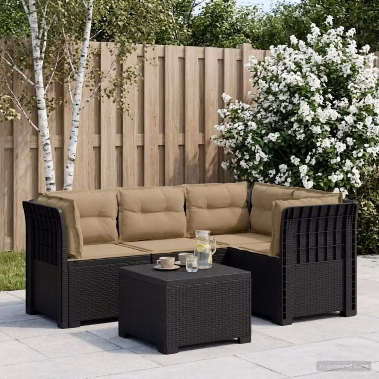 Set da giardino vidaXL con divano angolare a L, tavolo da caffè e cuscini in polyrattan, resistente alle intemperie