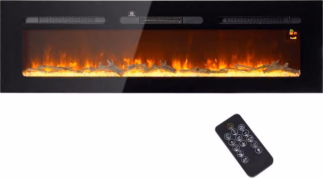 Camino Elettrico da Parete GIORDANOSHOP 1800W con Telecomando e Display LCD Nero L: 152,4 cm, P: 15,8 cm, H: 45 cm