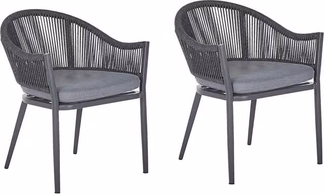 Set di 2 Sedie da Giardino BELIANI in Alluminio Verniciato Grigio con Cuscini e Braccioli Design Moderno