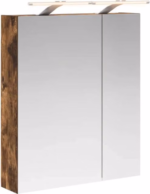 Mobiletto per specchio da bagno vidaXL in rovere marrone con illuminazione LED e ripiani interni, L: 60 cm, P: 14,5 cm, H: 70 cm