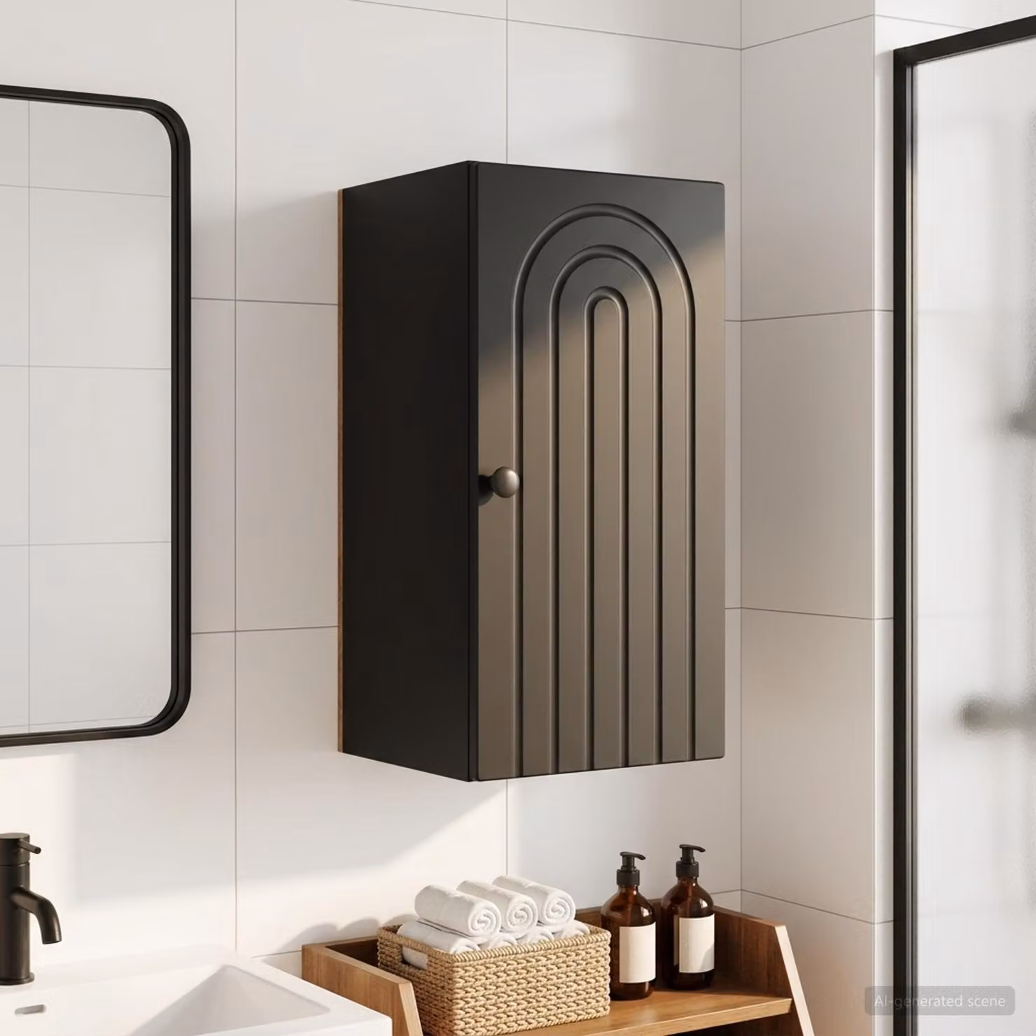 Armadio da bagno a muro vidaXL ALKMAAR Nero con ante a battente e ripiani interni L: 30 cm, P: 31 cm, H: 59 cm