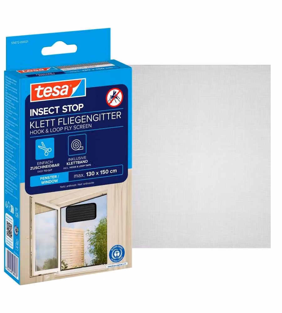 Tesa Zanzariera Adesiva Standard 130x150 cm Antracite - Rete Antizanzare