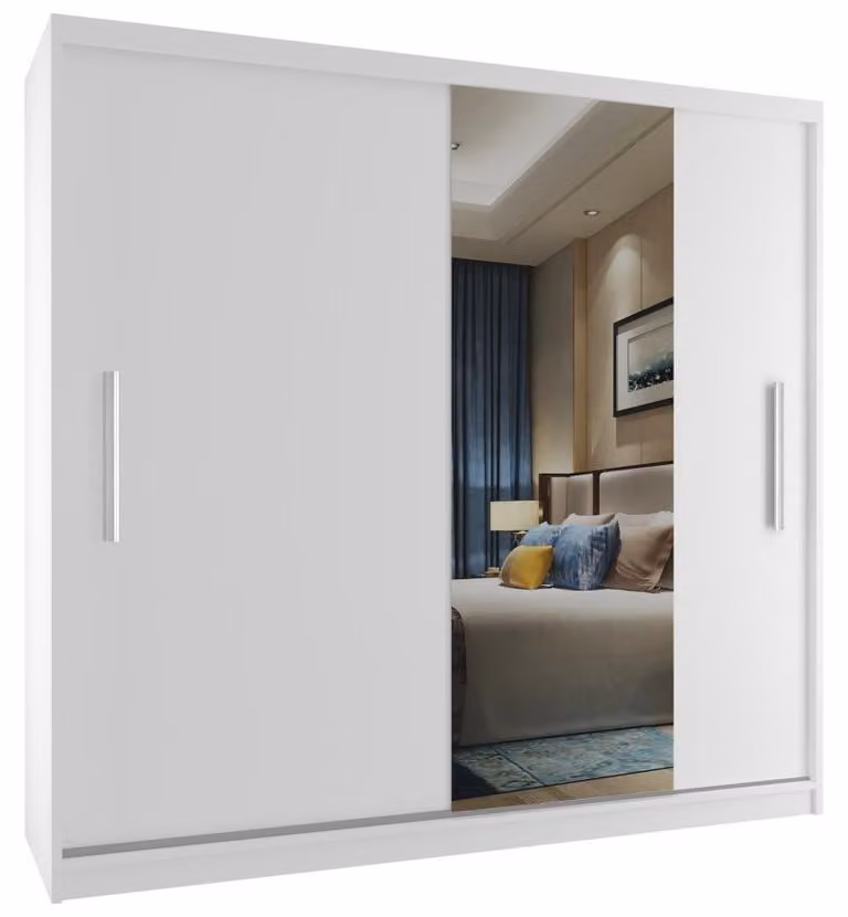 BELINI Verona, armadio scorrevole da 200 cm, bianco opaco - armadio con specchio e appendiabiti, ideale per la camera da letto