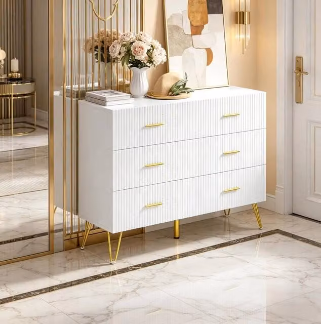 Cassettiera con 6 cassetti 100x40x75 cm in truciolare bianco e oro