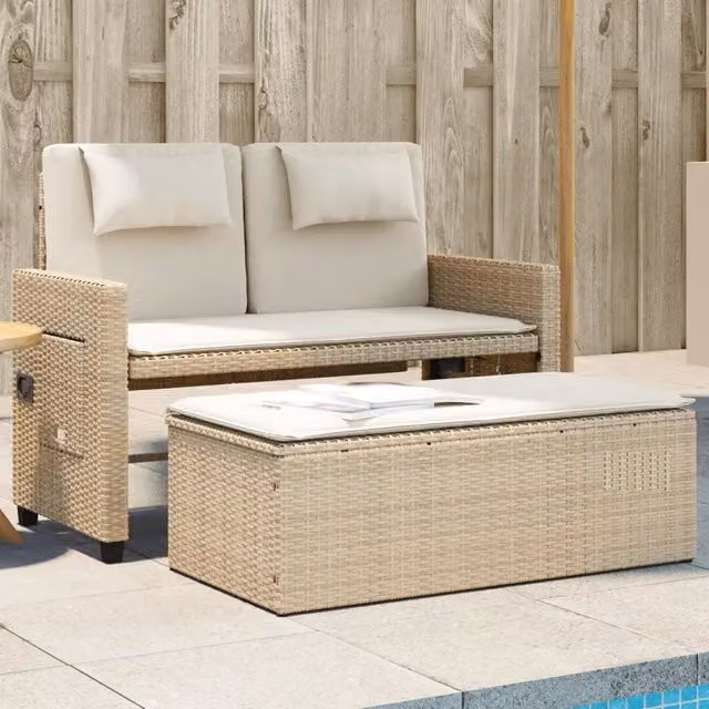 Panca Reclinabile da Giardino con Cuscini-Sgabello-Sedia da esterno Beige in Polyrattan 733946