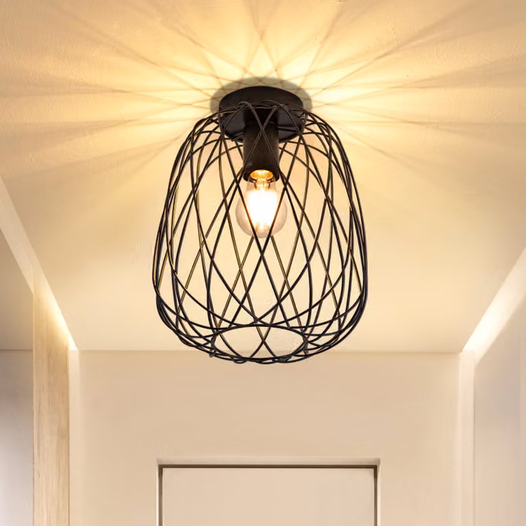 ZMH Lampada da soffitto Nero Vintage Plafoniera 1 Fiamma E27 Lampada Portalampada Metallo soffitto Sala da pranzo Lampada Gabbia Singolo corridoio Max.40W, Ø 25cm