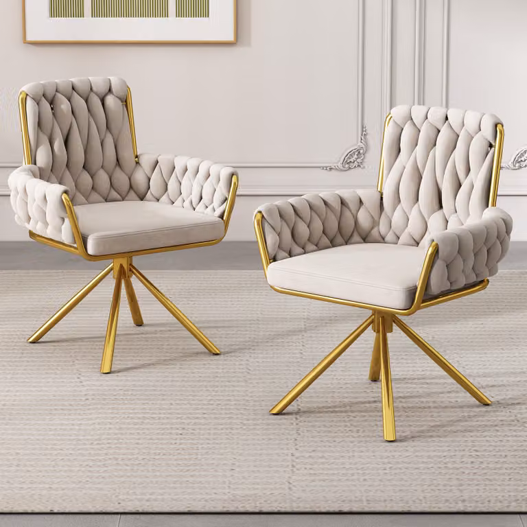 Set di 2 sedie per sala da pranzo Flieks girevoli a 360°, sedia imbottita con rivestimento in velluto, sedia da cucina sedia da soggiorno con gambe in acciaio, sedia girevole poltrona, beige