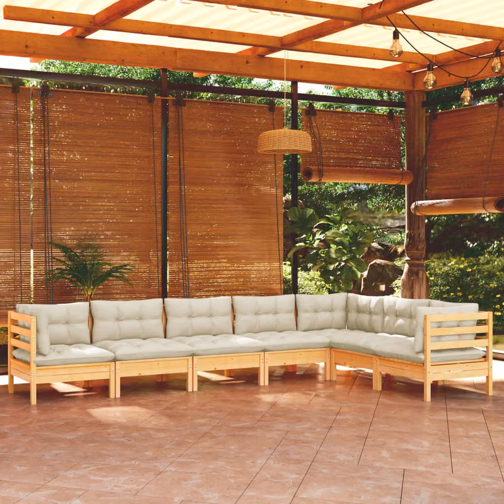 Maison Exclusive - Set Divani da Giardino 7 pz con Cuscini Crema in Massello di Pino