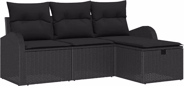 Set Divano da Giardino con cuscino 4 pcs Nero polyrattan