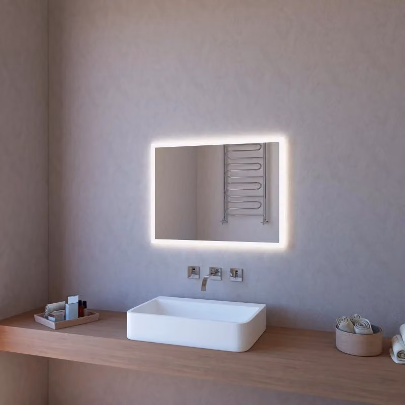 Specchio da parete rettangolare Etrusca con retroilluminazione LED, colore argento, L: 80 cm, H: 60 cm – 2