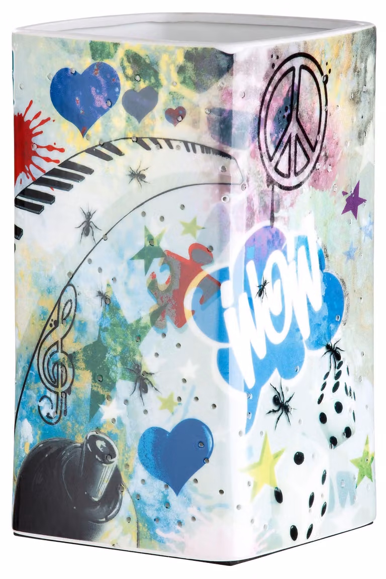 Gilde Tischleuchte, "Street Art", Graffitimotiv, Porzellan, mehrfarbig, VE 1, L. 12.5 cm, B. 12.5 cm, H. 22 cm 32048 4063387320488