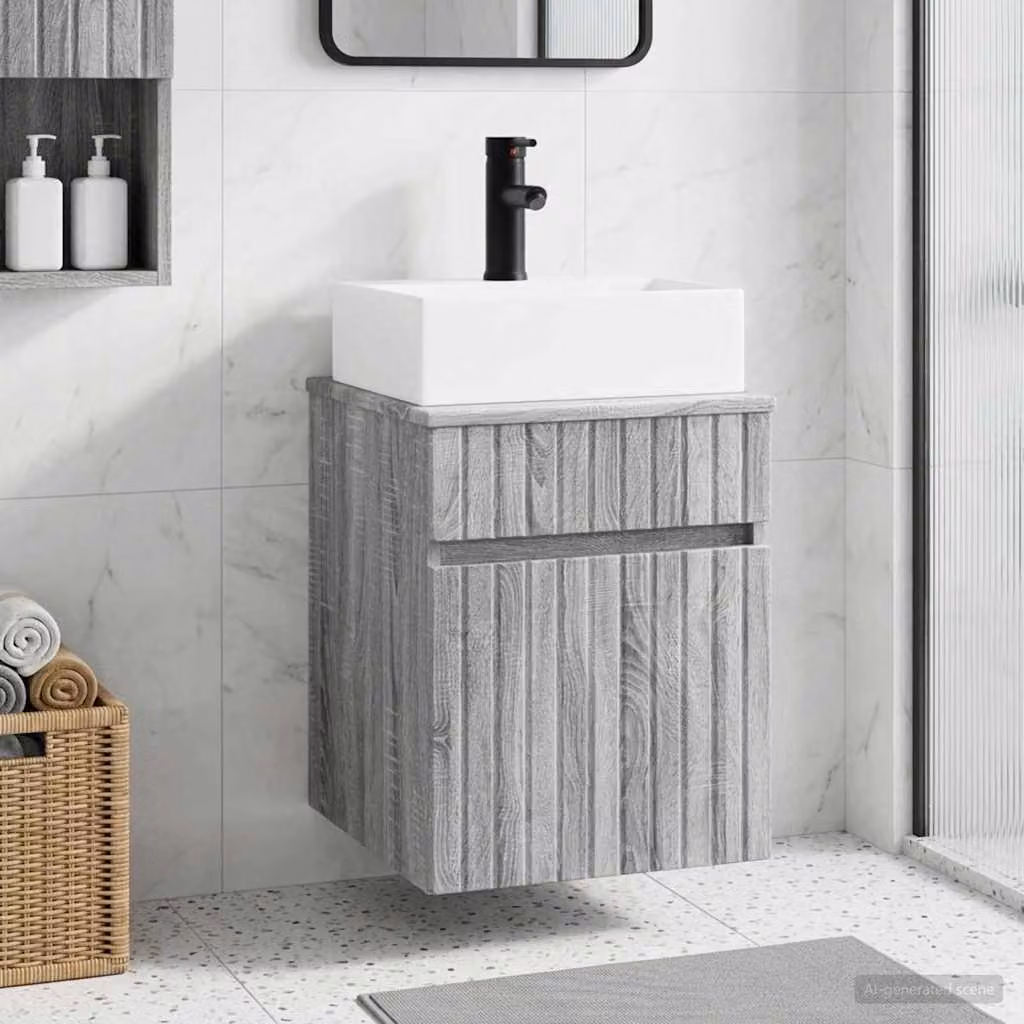 Lavabo da parete moderno vidaXL in stile Sonoma grigio L: 39 cm, P: 41 cm, H: 62,5 cm