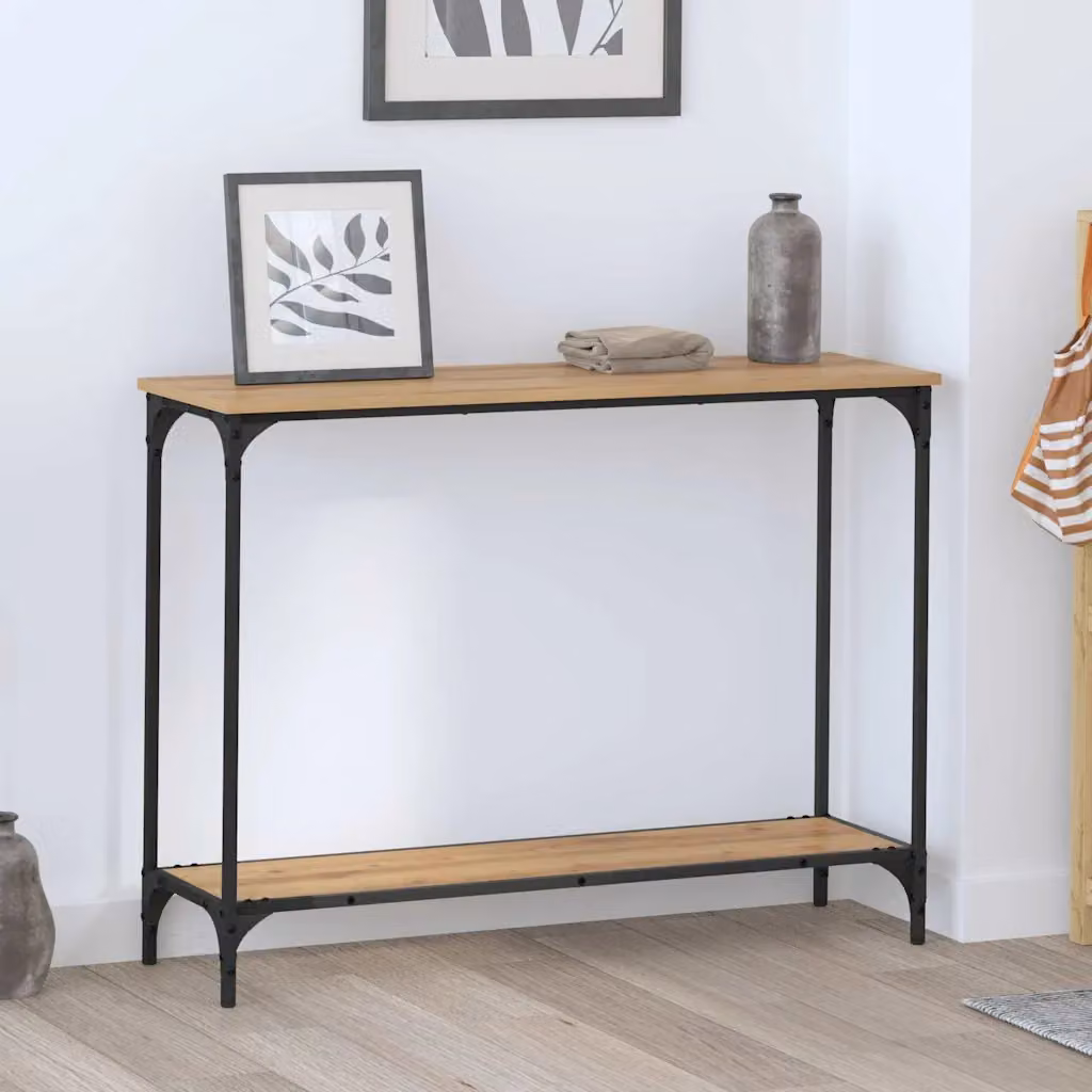 vidaXL Tavolo consolle in stile industriale color rovere, L/P/H: 101 x 30.5 x 75 cm