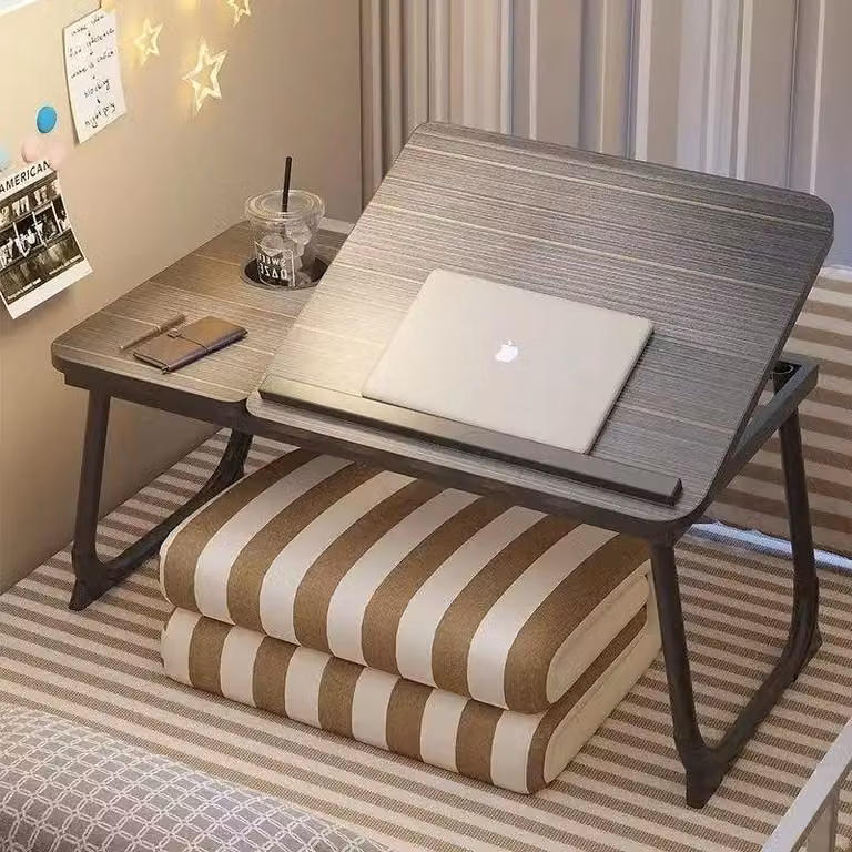 Tavolino portatile per laptop - Modello A - Tavolino pieghevole da letto - 5 livelli di altezza (27–40 cm) - Inclinazione di 35° - Spazio di stoccaggio - Struttura in alluminio - Colore nero