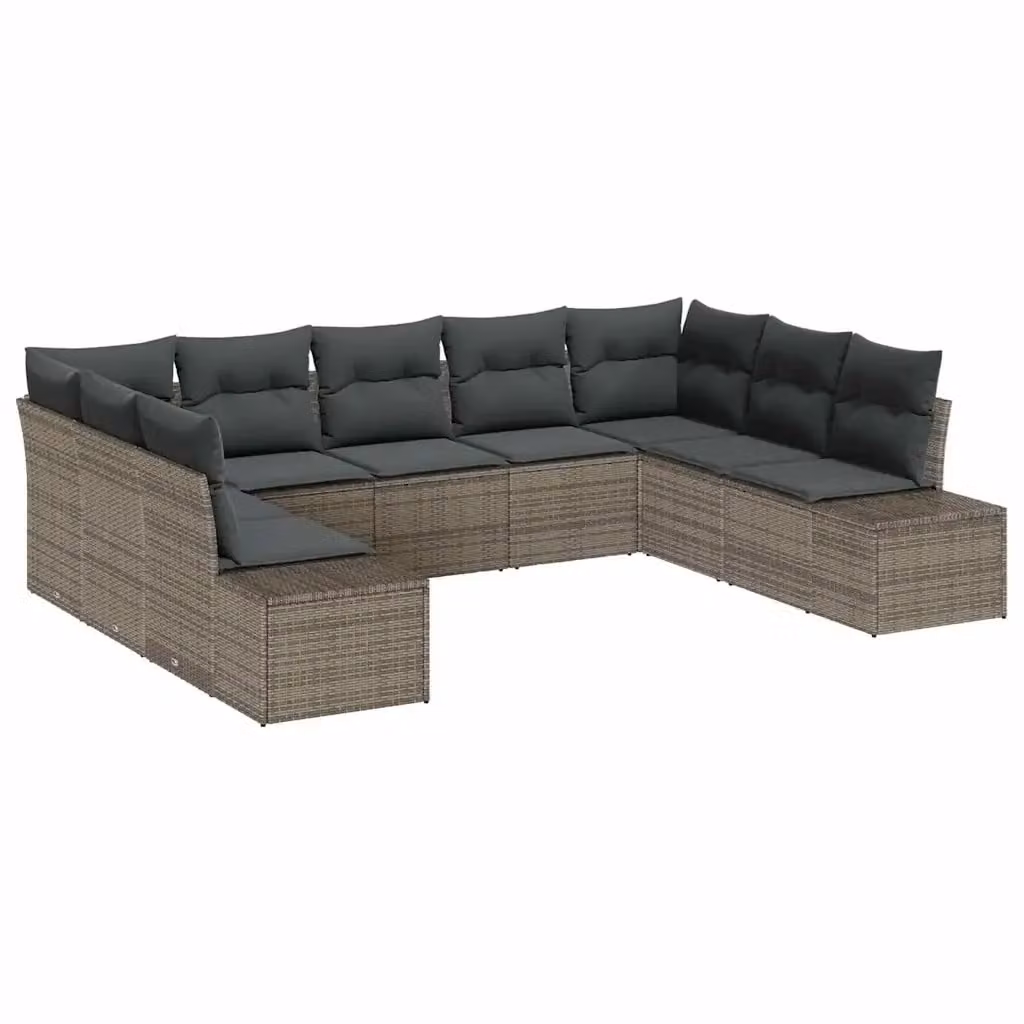 Set Divano da Giardino a L vidaXL in Polyrattan Grigio con Cuscini per 8-9 Persone – 2