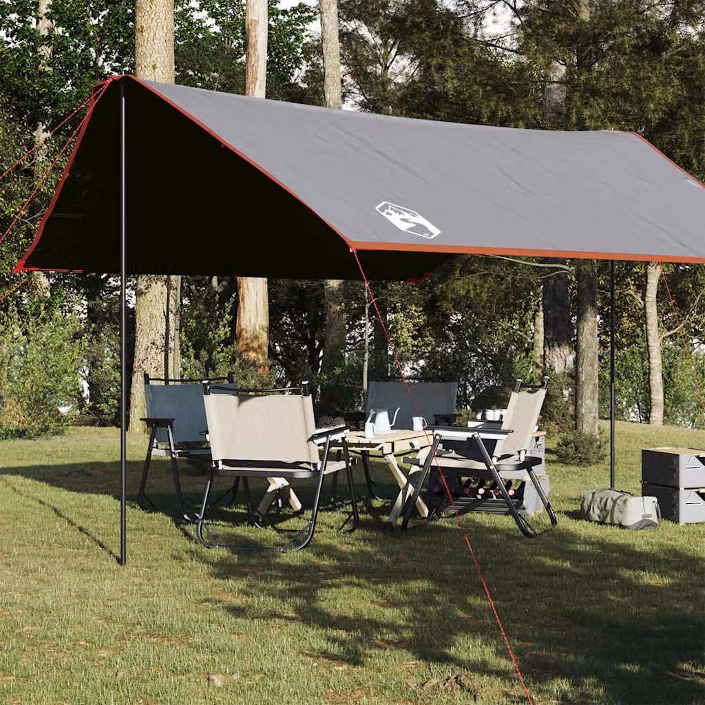 vidaXL Telone da Campeggio Impermeabile in Poliestere Grigio e Arancione L: 430 cm, P: 380 cm, H: 210 cm