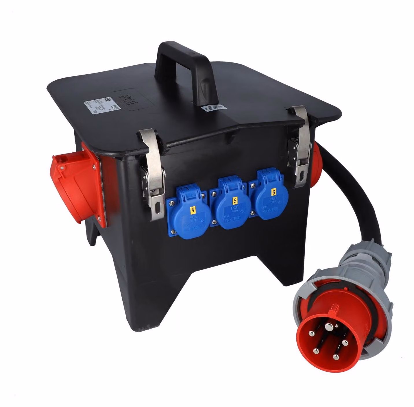 Distributore mobile PCE SPITZ in gomma piena 3 x CEE 3 x prese con contatto di protezione