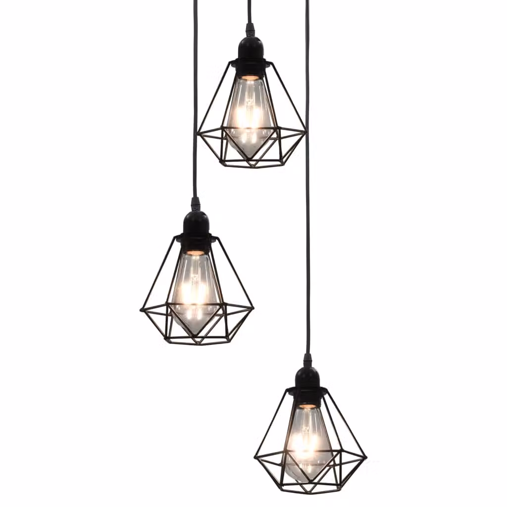 The Living Store Plafoniera con design a diamante nero 3 lampadine E27