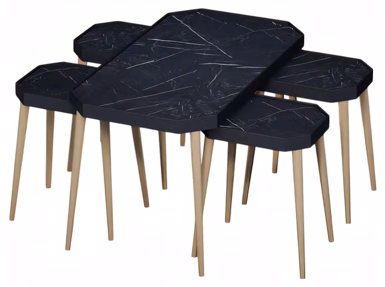 Schwarzer Holz Couchtisch mit Beistelltischen modern eleganter Stil