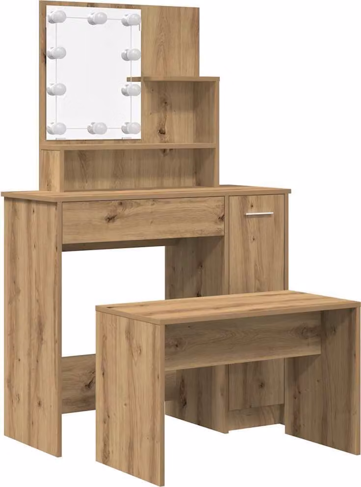 Set da toilette con luci LED Materiale artigianale a base di legno di quercia