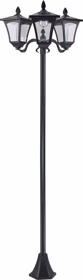 Lampada solare da giardino 842-109, lampada da giardino con 3 fiamme, acciaio inox, nero, 51,5 x 47 x 182,5 cm