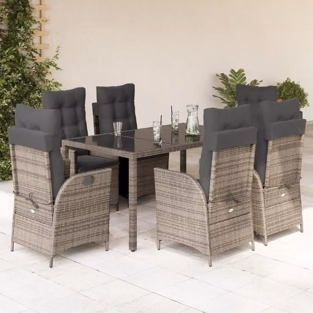 Set da Pranzo da Giardino 7 pz con Cuscini in Polyrattan Grigio 3213080