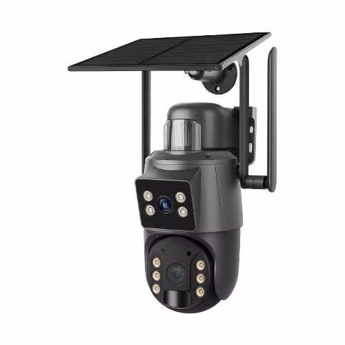 Telecamera solare 4G a doppio obiettivo RobiCam S4 DualView Solar 4G, 6MP, microSD fino a 128GB, batteria 15.600mAh, IP65, nera