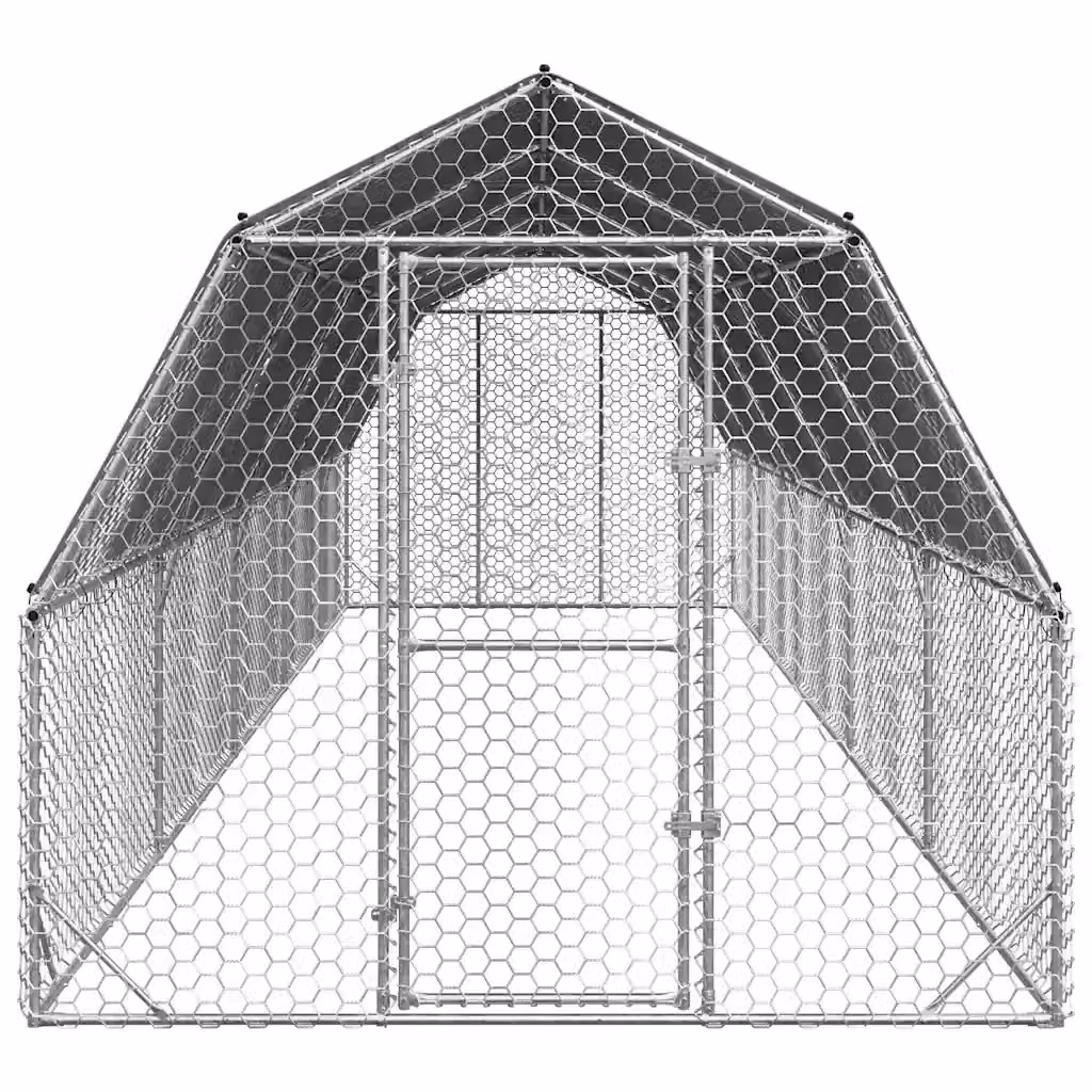 Recinto per polli con tetto Videx in acciaio zincato color argento L: 10 m, H: 2,25 m, P: 2,5 m – 2
