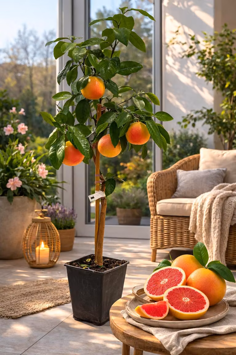 Albero di pompelmo Star Ruby 120-140 cm - Albero di pompelmo/pomelo in vaso - Albero di agrumi esotico per terrazze e giardini d'inverno