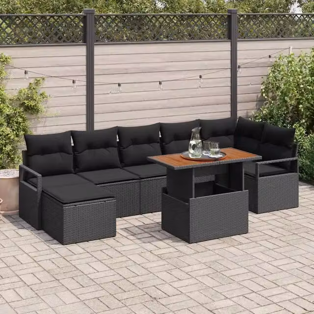 Set Divano da Giardino 8 pz Nero e Marrone 3349743