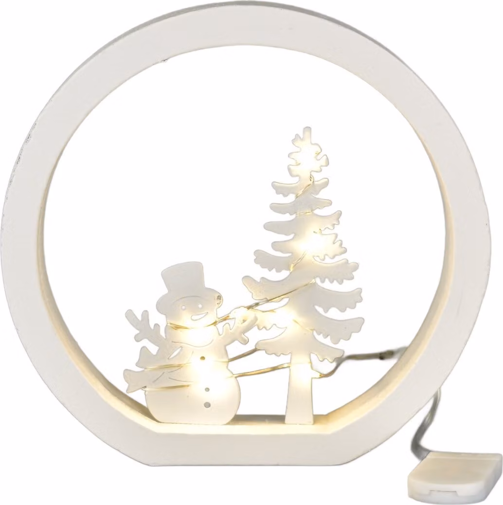 Finestra in legno con illuminazione a LED pupazzo di neve 15x15,5 cm