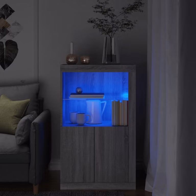 Armadietto da parete moderno vidaXL con luci LED integrate in legno e vetro, Grigio, L: 100 cm, H: 60,5 cm, P: 37 cm