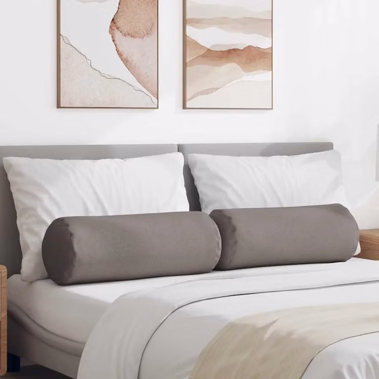 Set di 2 cuscini a rullo vidaXL in tessuto di poliestere, disponibili in beige o grigio, Ø 25 x 70 cm
