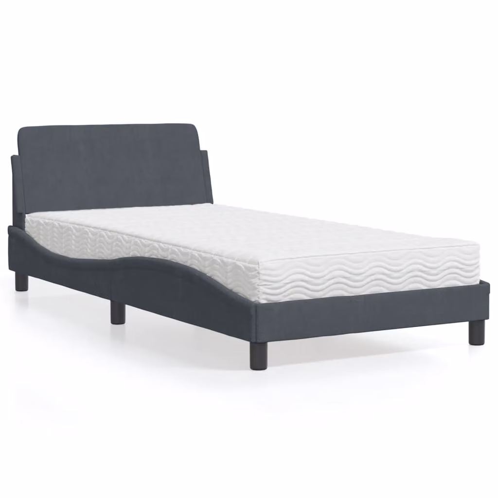 Letto con Materasso Dover vidaXL in Velluto Grigio Scuro L/P: 100 x 200 cm