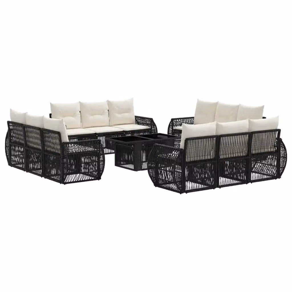 Set Divano da Giardino vidaXL in Polyrattan Nero e Bianco con Tavolino e Cuscini a Forma a U – 2