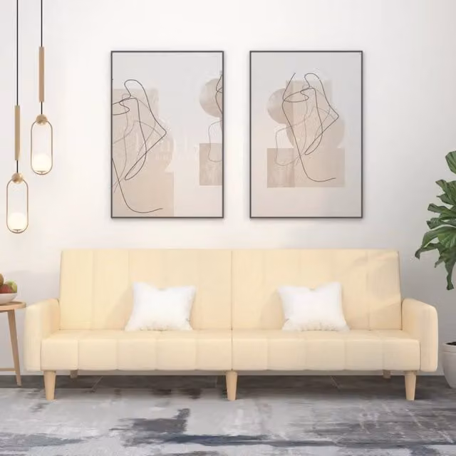 Divano Letto a 2 Posti Crema in Tessuto 375761
