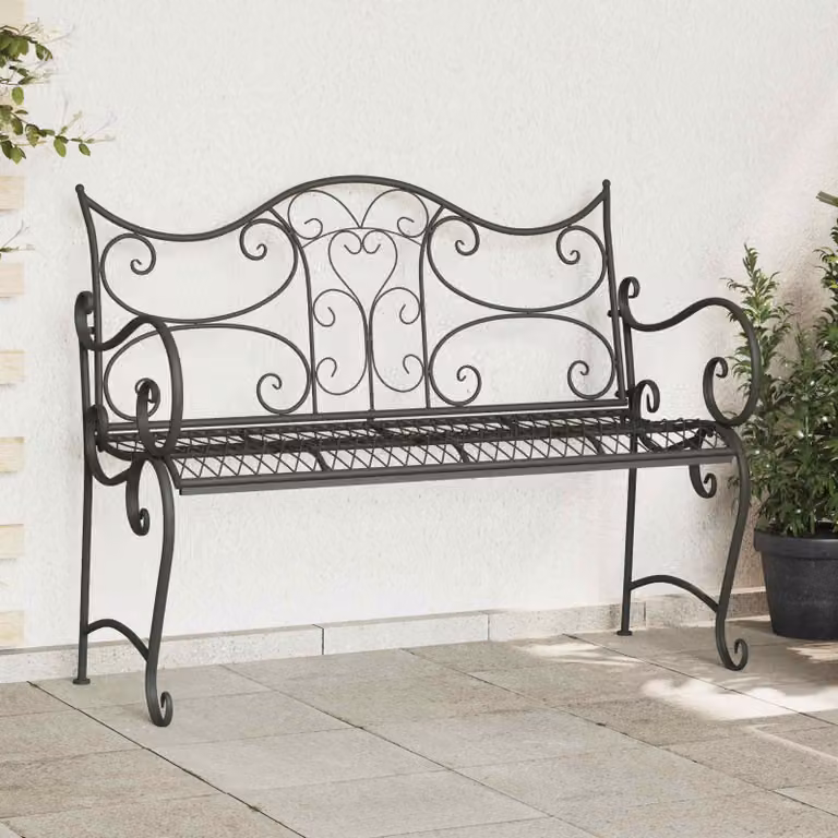 Panchina da giardino vidaXL a 2 posti in acciaio con braccioli, L: 114 cm, P: 54 cm, H: 90 cm
