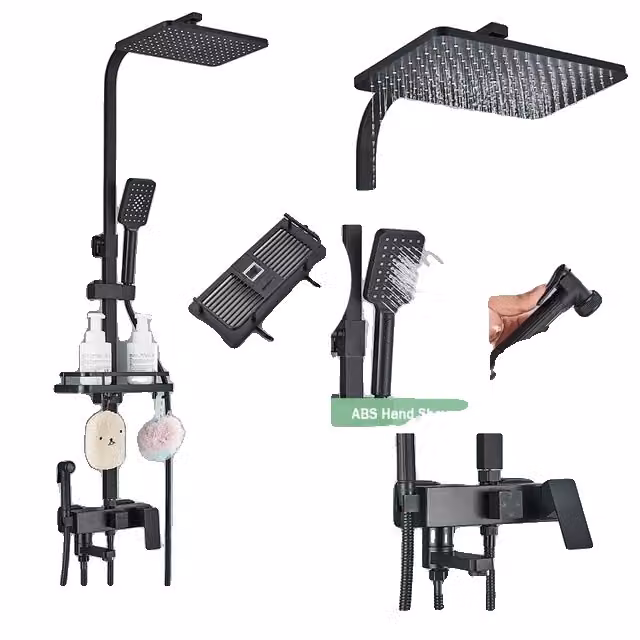 Set di miscelatori per doccia, design multifunzionale, a parete, nero C con bidet