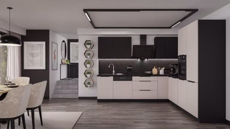 Cucina ad angolo ARONA + SIENA 280x270 Cucina componibile Cucina ad angolo Cucina Kashmir + Nero