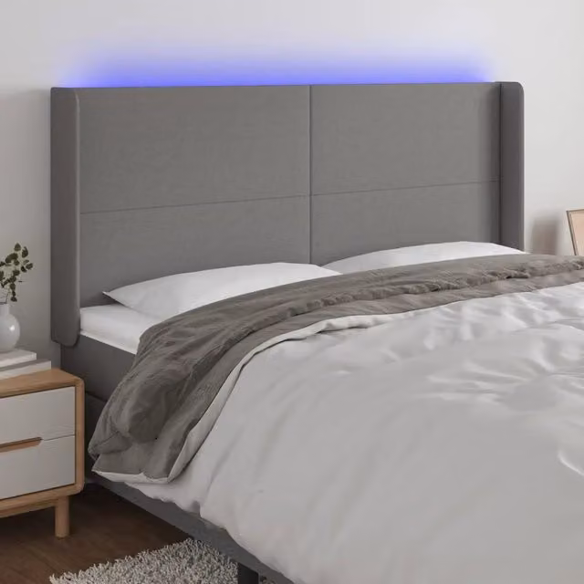 Testiera con LED Design Mania in tessuto grigio scuro con porta USB e luci integrate L: 183 cm, P: 16 cm, H: 118/128 cm