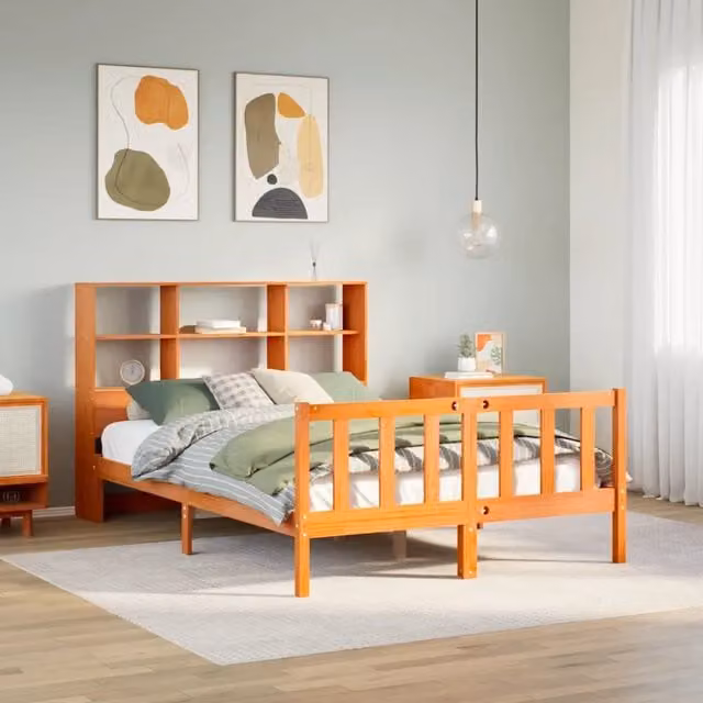 Letto Libreria VIDAXL in Legno di Pino Marrone Cera con Ripiani Laterali L/P/H: 228.5 x 156.0 x 110.0 cm – 1