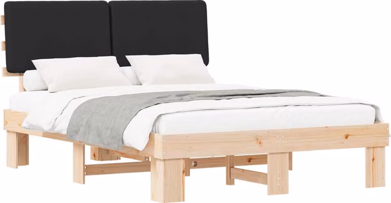 Letto con Testiera Rivestita Nero 120 x 190 cm Pino massello